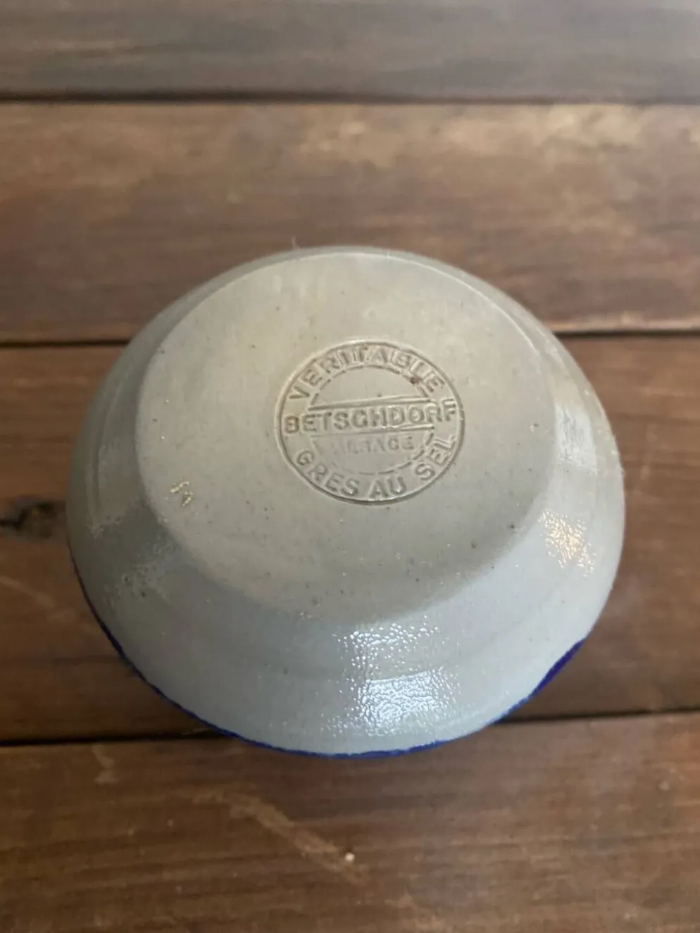 Coquetier Ancien BETSCHDORF Grès au Sel Gris Décor Bleu Alsace Vintage