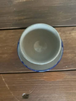 Coquetier Ancien BETSCHDORF Grès au Sel Gris Décor Bleu Alsace Vintage