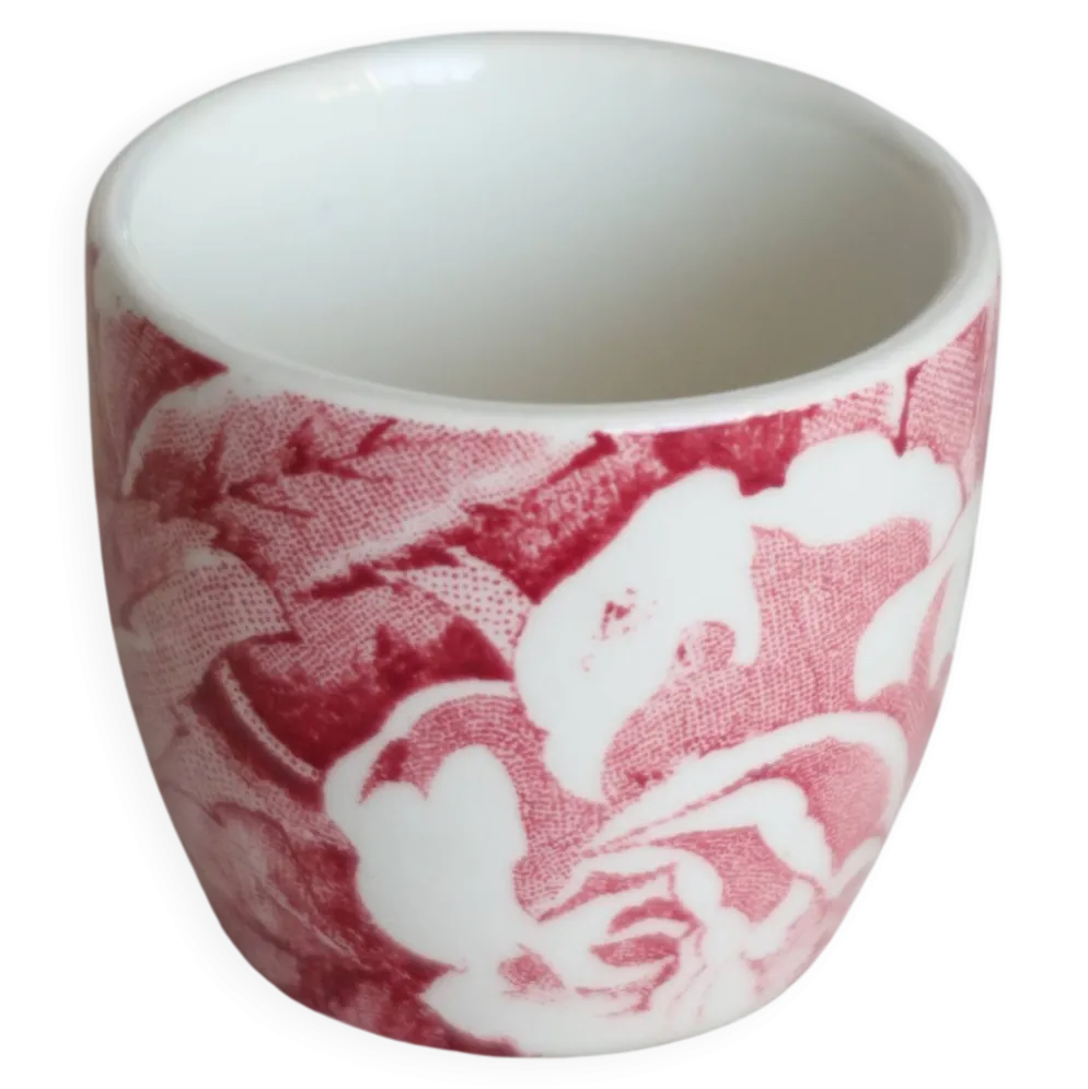 Coquetier ancien faïence anglaise Burleigh Victorian Chintz rouge