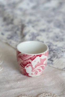 Coquetier ancien faïence anglaise Burleigh Victorian Chintz rouge