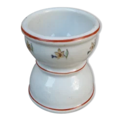 Coquetier ancien forme diabolo en céramique motifs fleurs