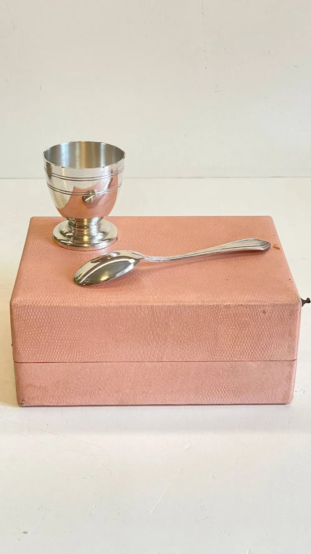 Coquetier Cuillère Naissance métal argenté Vintage