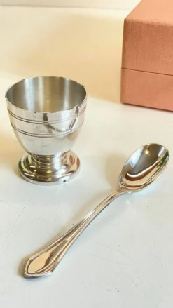 Coquetier Cuillère Naissance métal argenté Vintage