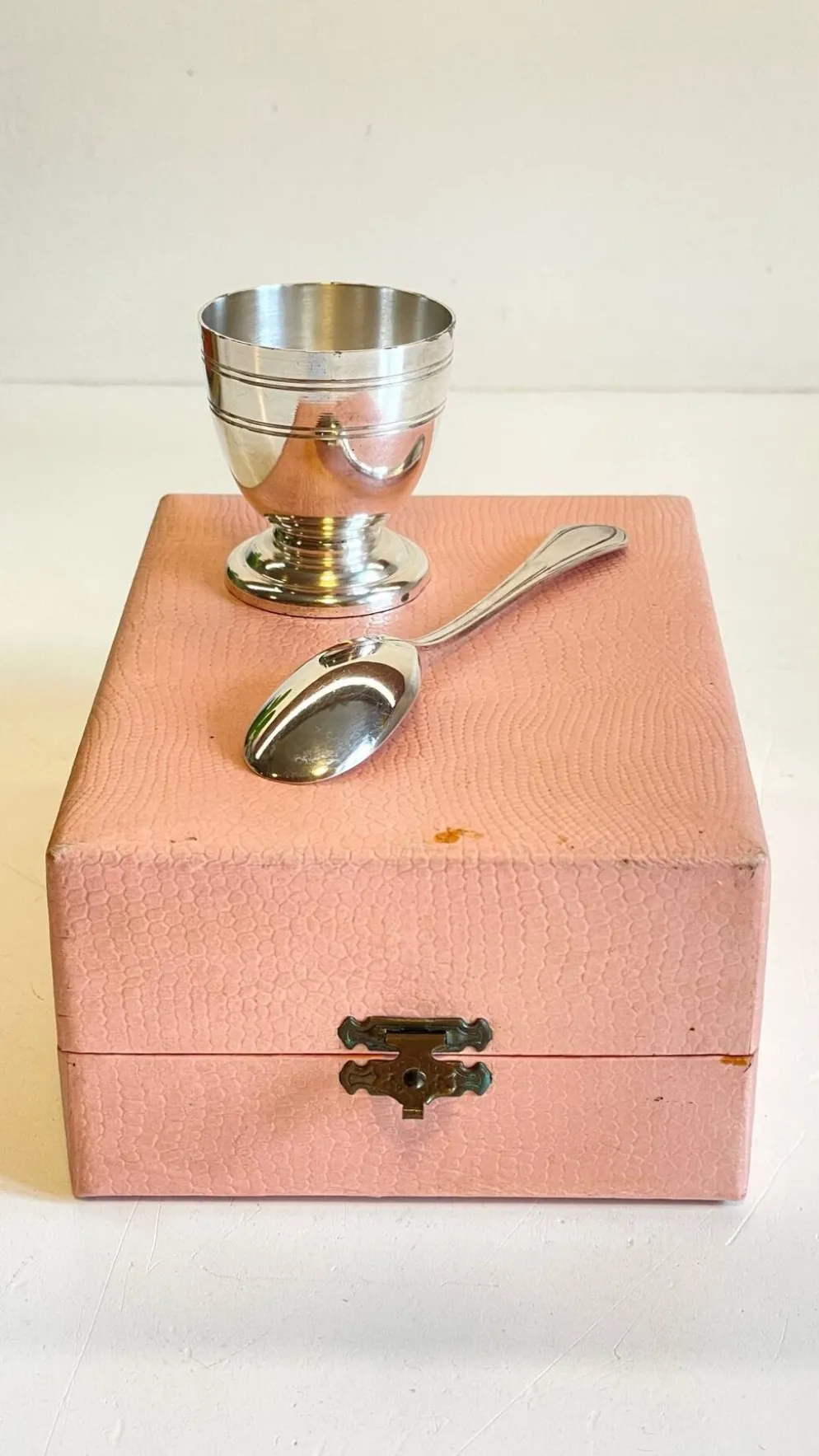 Coquetier Cuillère Naissance métal argenté Vintage