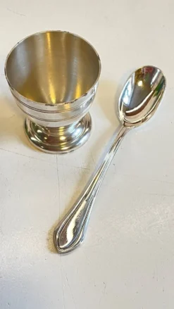 Coquetier Cuillère Naissance métal argenté Vintage