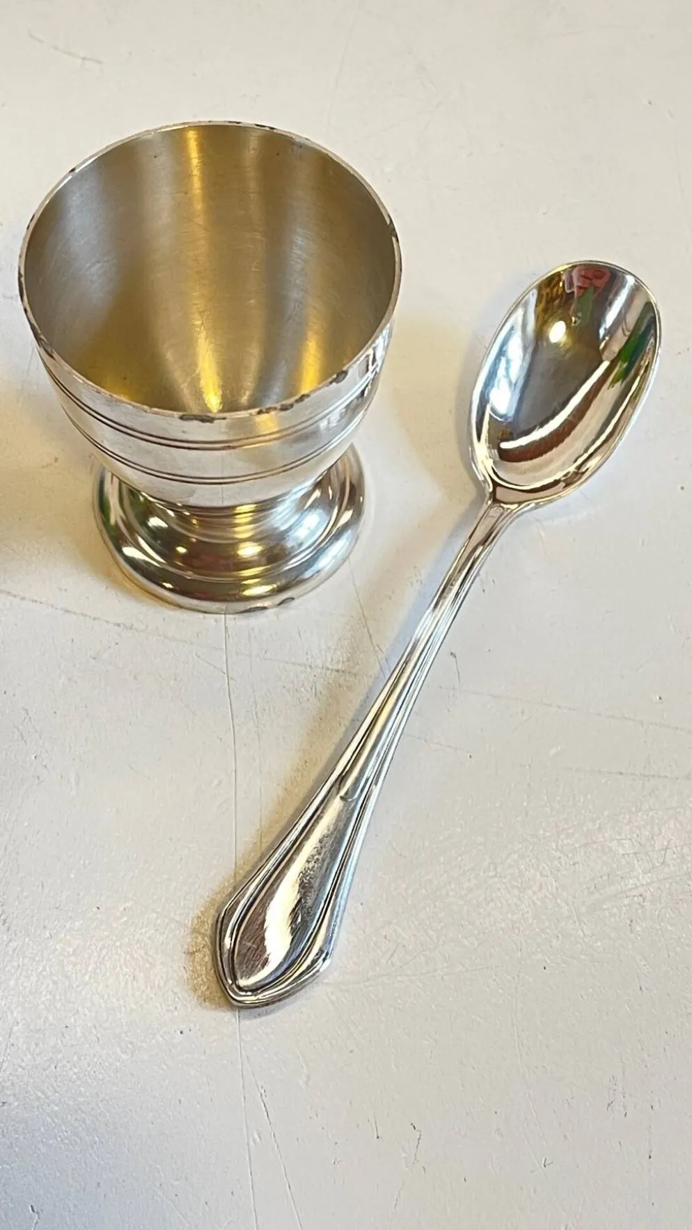Coquetier Cuillère Naissance métal argenté Vintage