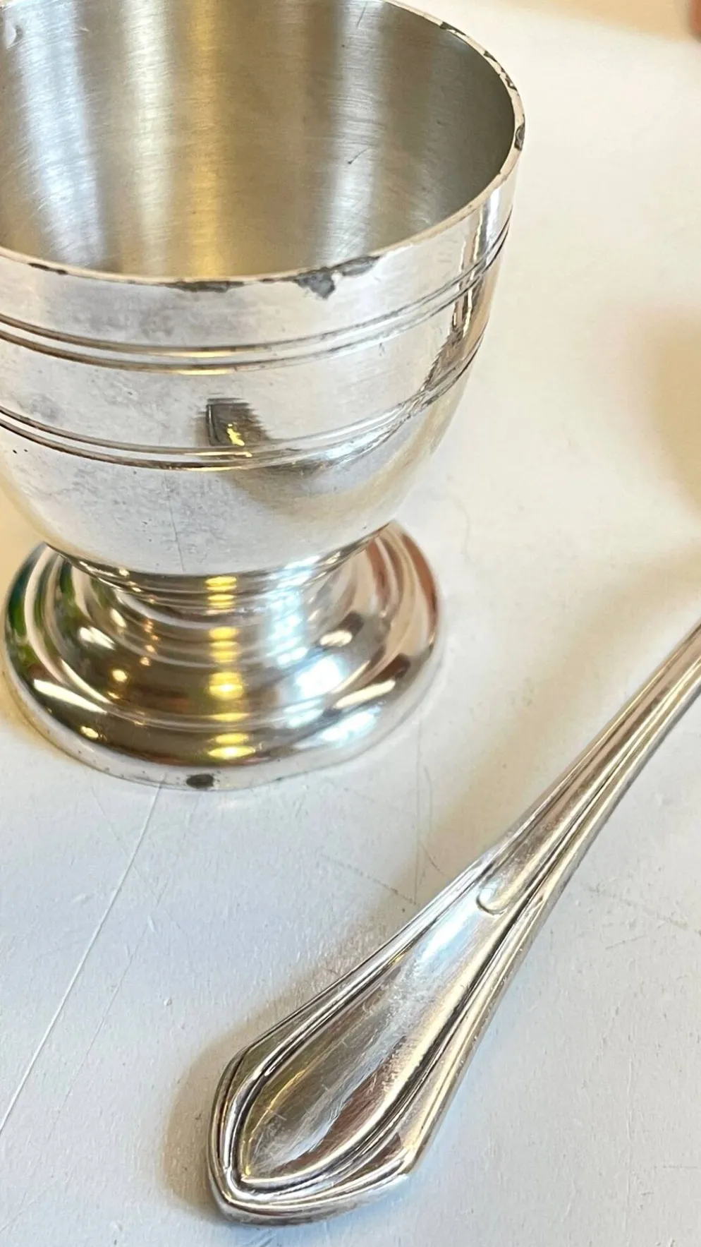 Coquetier Cuillère Naissance métal argenté Vintage