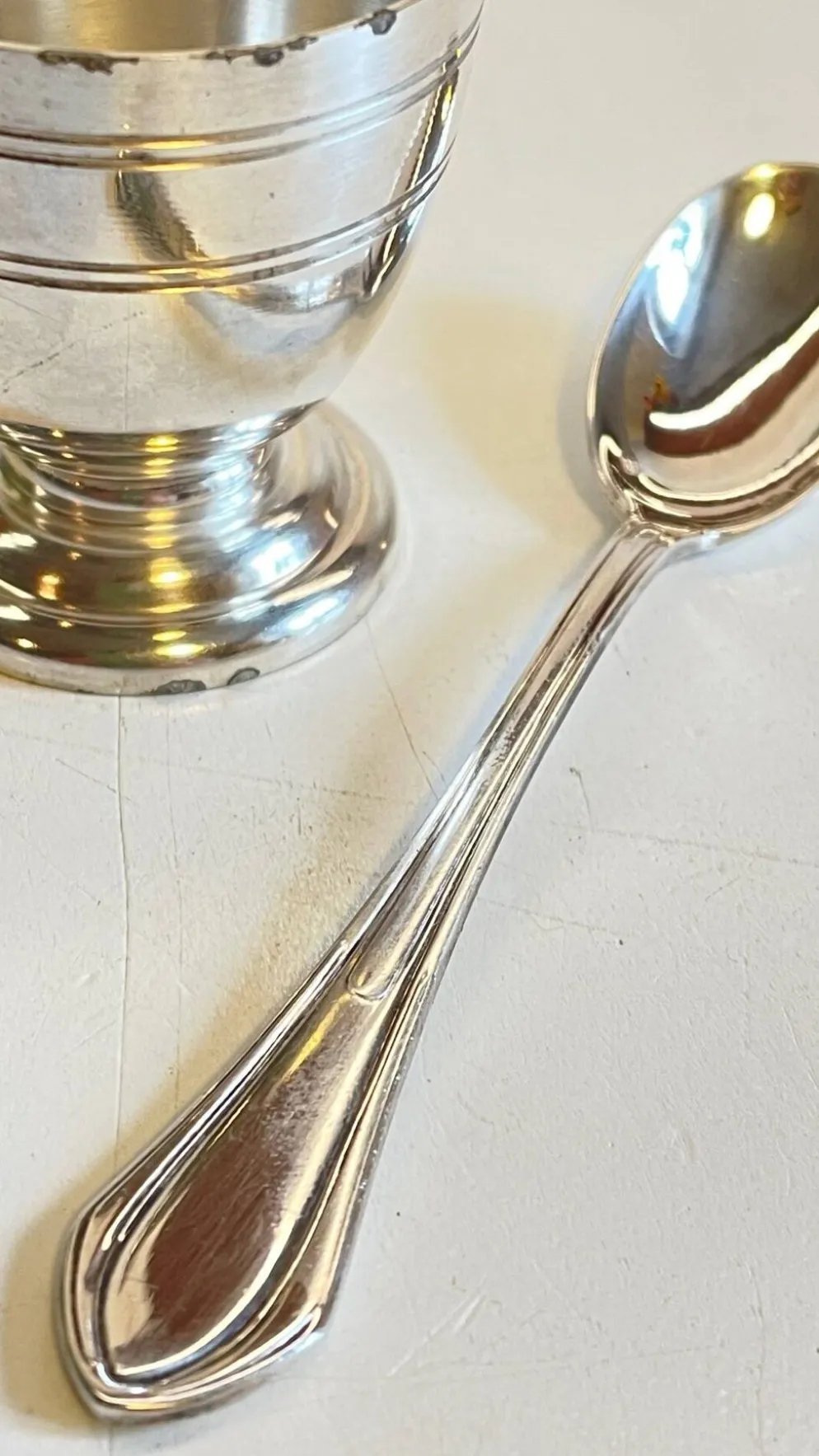Coquetier Cuillère Naissance métal argenté Vintage