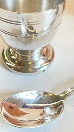 Coquetier Cuillère Naissance métal argenté Vintage