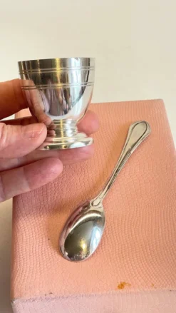 Coquetier Cuillère Naissance métal argenté Vintage