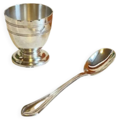 Coquetier Cuillère Naissance métal argenté Vintage