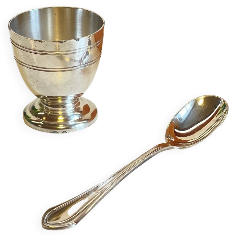 Coquetier Cuillère Naissance métal argenté Vintage