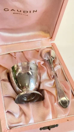 Coquetier Cuillère Naissance métal argenté Vintage