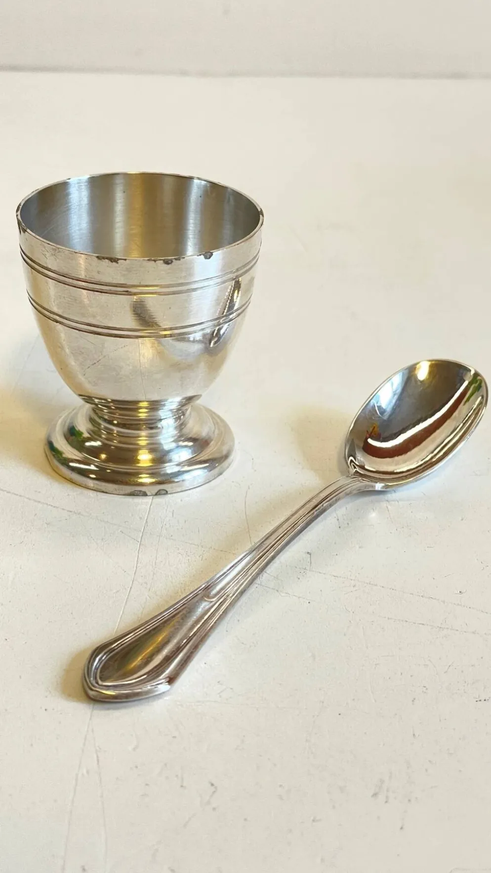 Coquetier Cuillère Naissance métal argenté Vintage
