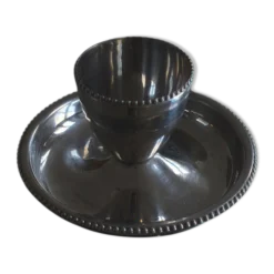 Coquetier en acier inoxydable avec soucoupe et bord perlé