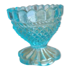 Coquetier en verre bleu pointes de diamant