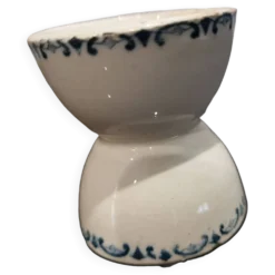 Coquetier faïence terre de fer bleu vintage
