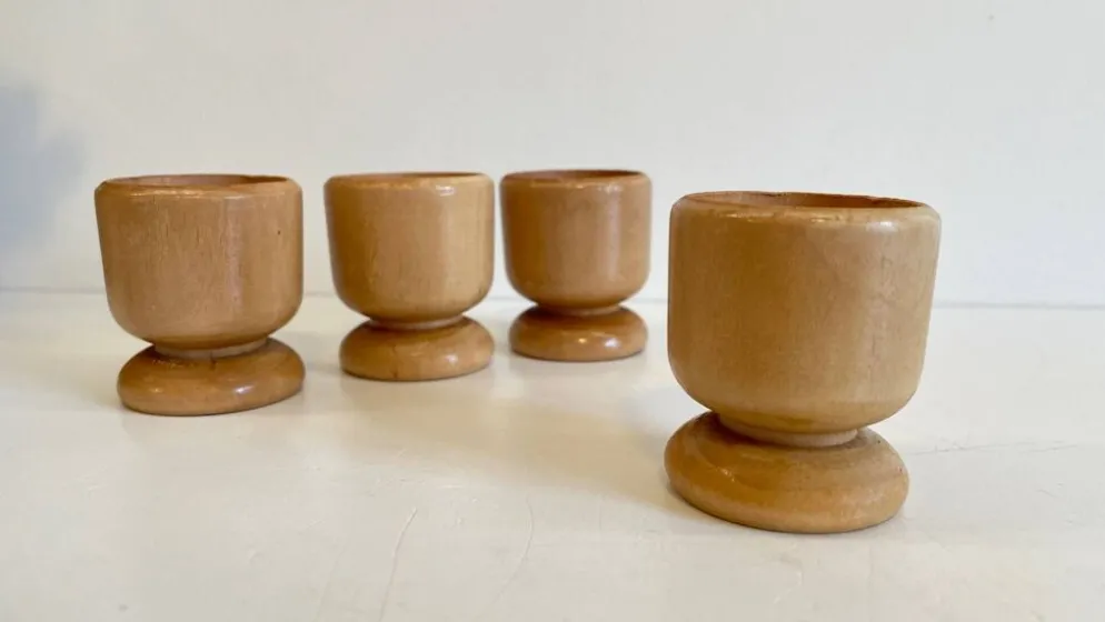 4 coquetiers bois tourné vintage