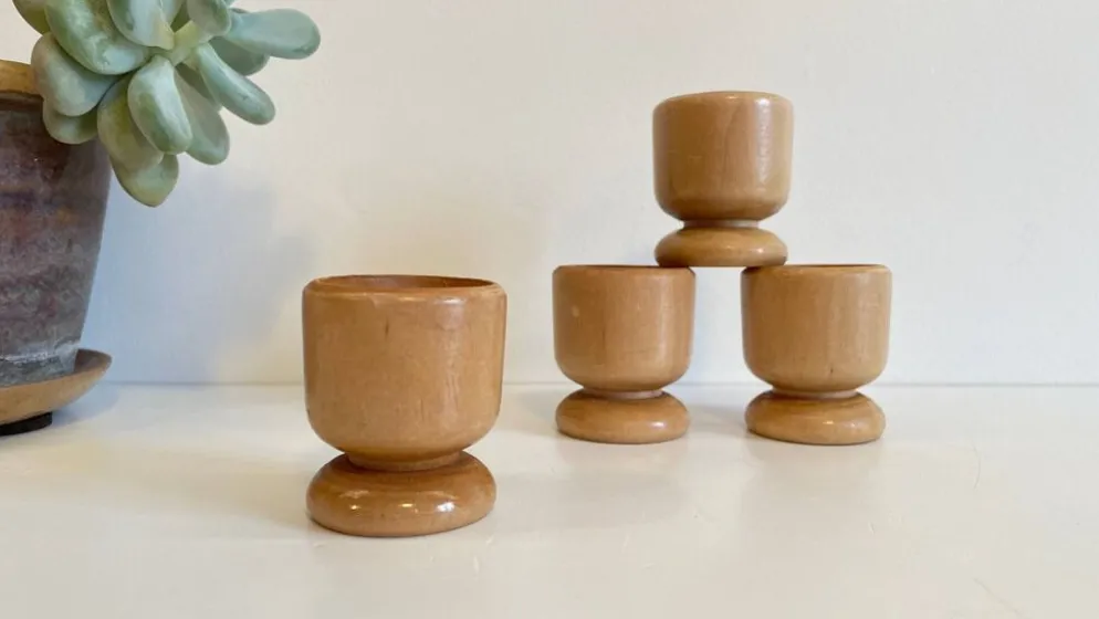 4 coquetiers bois tourné vintage