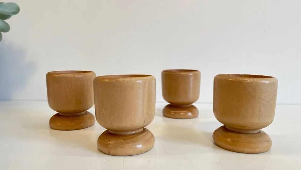 4 coquetiers bois tourné vintage