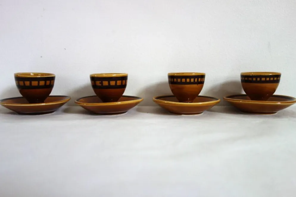 4 coquetiers céramique vernissée Longchamp années 70