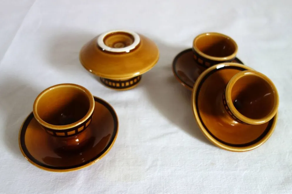 4 coquetiers céramique vernissée Longchamp années 70