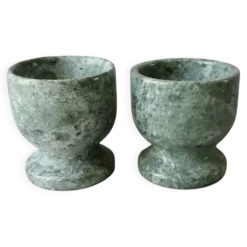 2 coquetiers en marbre vert veiné blanc, vers 1980