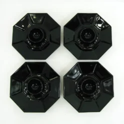 4 coquetiers en opale et verre trempé noir - Octime Arcoroc Luminarc France - vintage années 80