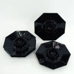 4 coquetiers en opale et verre trempé noir - Octime Arcoroc Luminarc France - vintage années 80