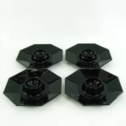 4 coquetiers en opale et verre trempé noir - Octime Arcoroc Luminarc France - vintage années 80