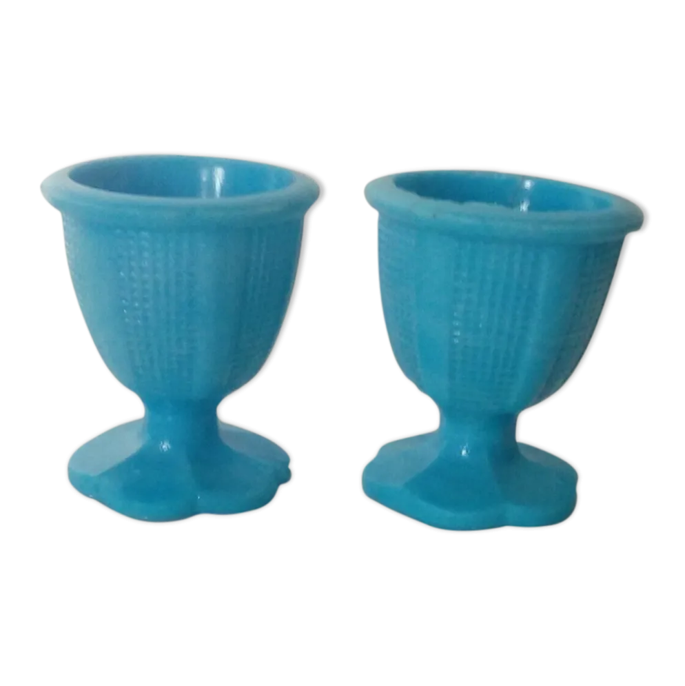2 coquetiers en opaline de foire