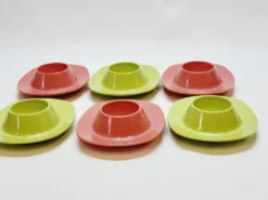 6 coquetiers en plastique vintage années 1960 Schumm Plastic Style neuf en boîte