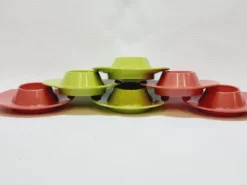 6 coquetiers en plastique vintage années 1960 Schumm Plastic Style neuf en boîte