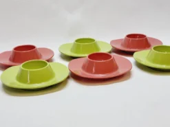 6 coquetiers en plastique vintage années 1960 Schumm Plastic Style neuf en boîte