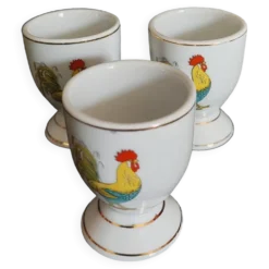 Coquetiers en porcelaine décor coq série de trois