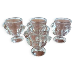 4 coquetiers en verre formant une poule, France 1980