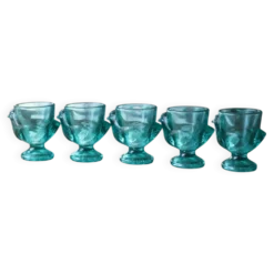 5 coquetiers en verre opalin moulé – décor poussin verrerie d'Arques