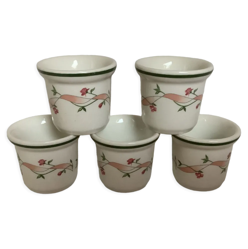 5 coquetiers fleurs roses made in England