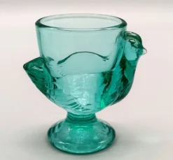 3 coquetiers français vintage verre turquoise forme poule luminarc