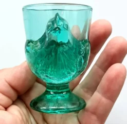 3 coquetiers français vintage verre turquoise forme poule luminarc