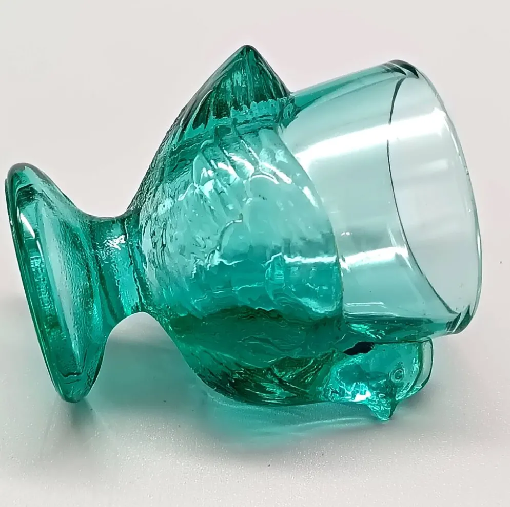 3 coquetiers français vintage verre turquoise forme poule luminarc