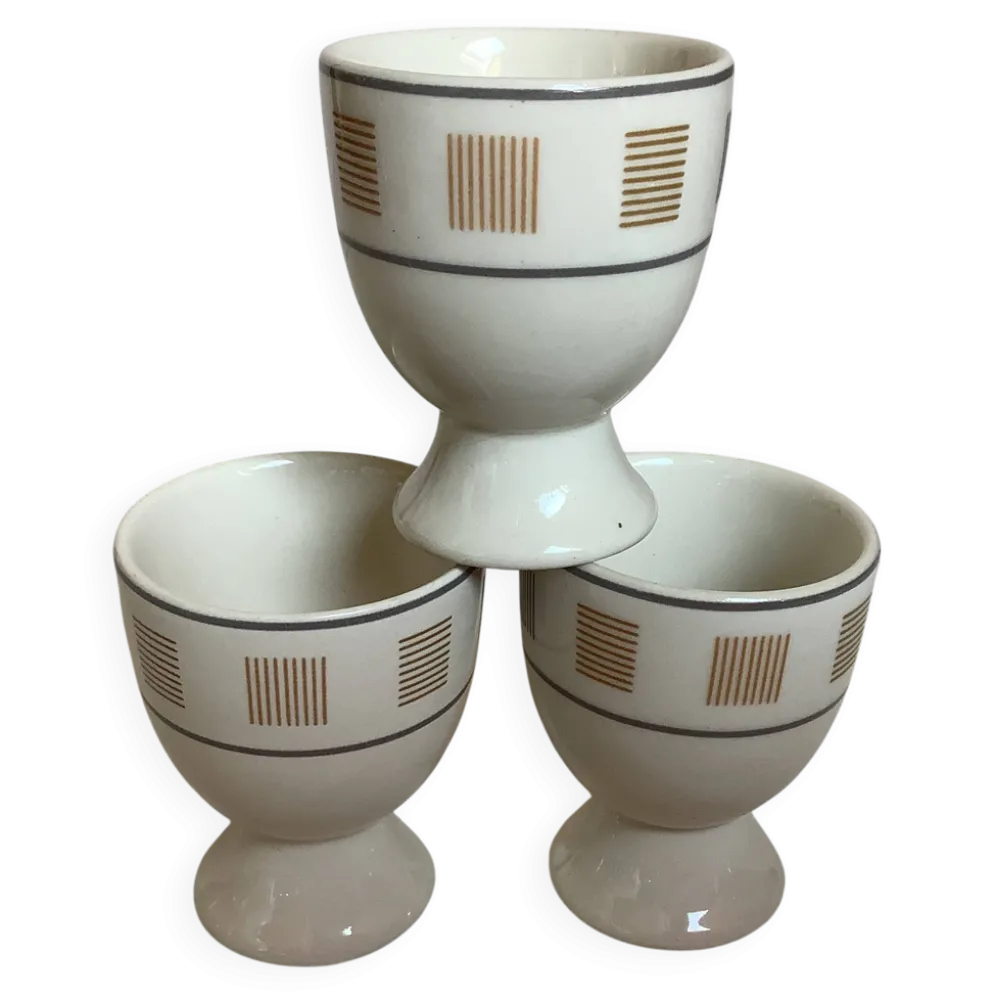 3 coquetiers motifs géométriques beige et marron