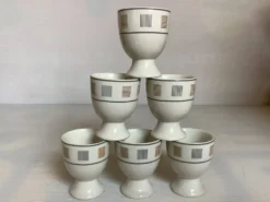 6 coquetiers motifs géométriques beige et marron