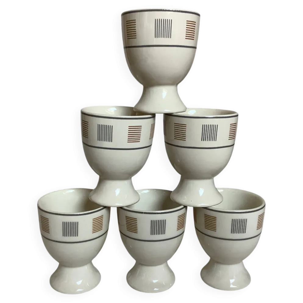 6 coquetiers motifs géométriques beige et marron