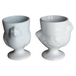 Coquetiers poule en porcelaine blanche