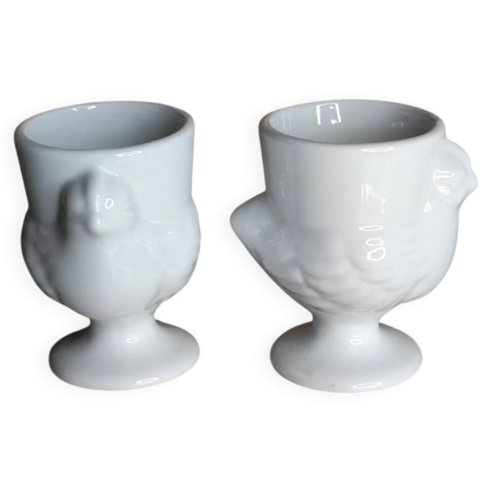 Coquetiers poule en porcelaine blanche