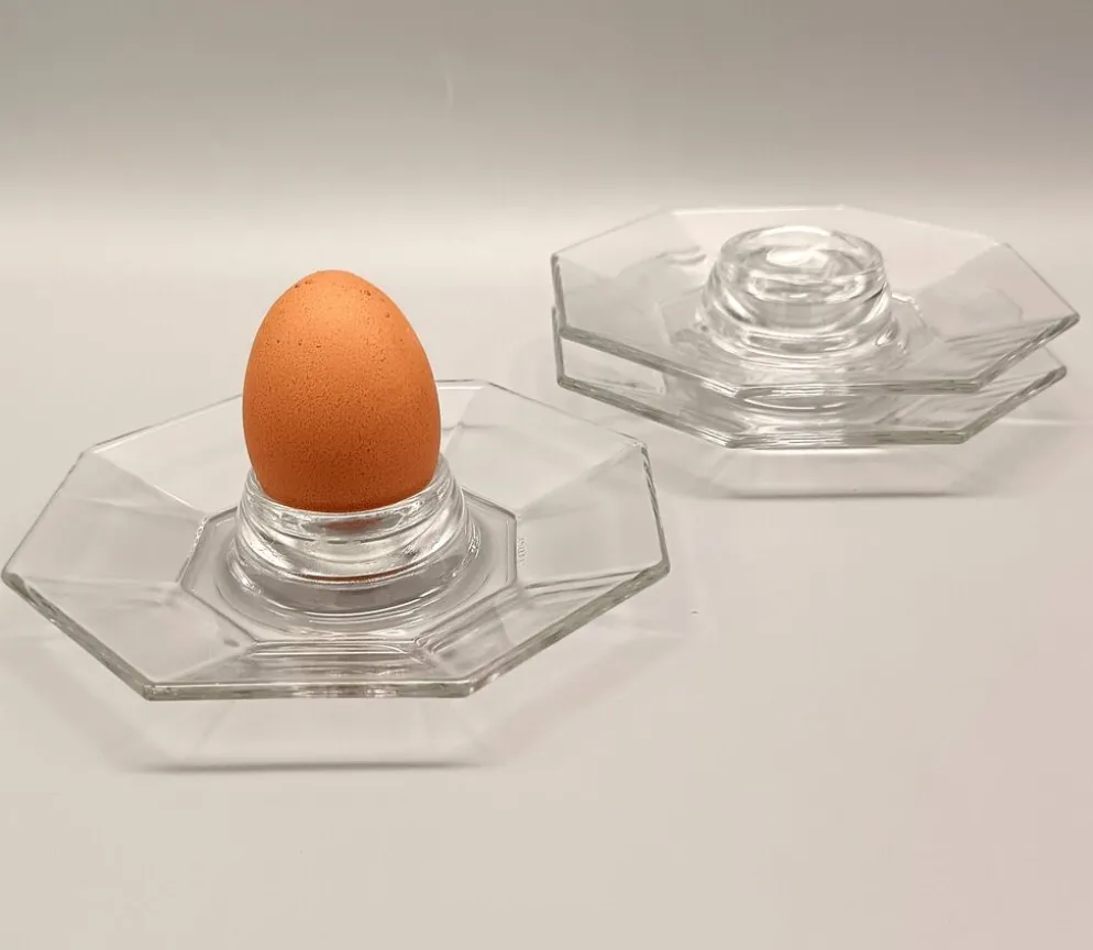 3 coquetiers transparents en verre trempé arcoroc série octime, 1980 vintag