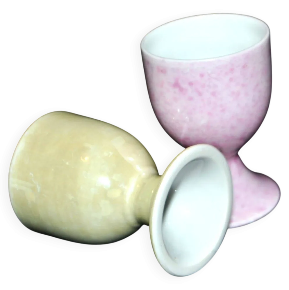 2 coquetiers vintage en porcelaine jaune et rose