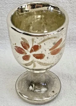 Coquetier verre soufflé peint églomisé mercurisé XIX