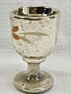 Coquetier verre soufflé peint églomisé mercurisé XIX